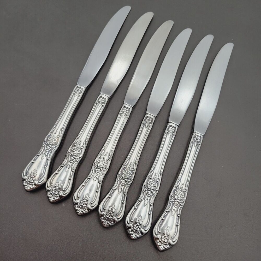 Set of 6 Oneida Knives KENNETT Square Distinction Deluxe STAINLESS STEEL 9" Vtg